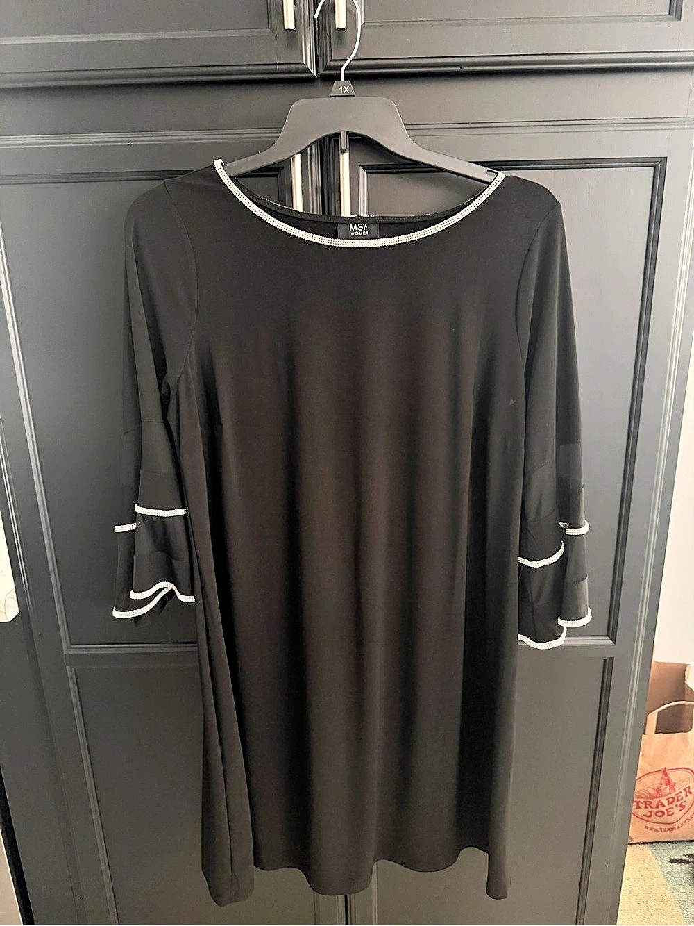 MSK Rhinestone-Trim Bell-Sleeve Dress Black Mini Dress Size 1X